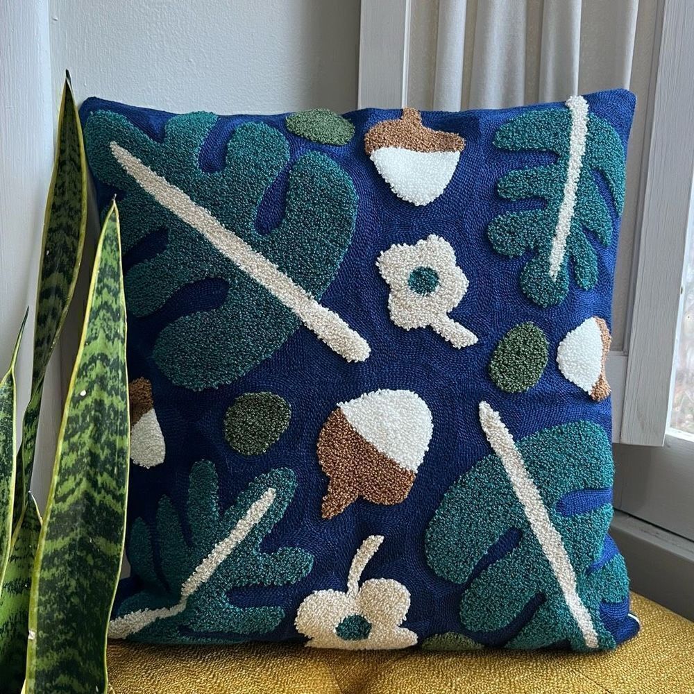 Fall Embroidered Throw Pillow Cover, Acorn Pillow, Oak Leaf, Plant Decor